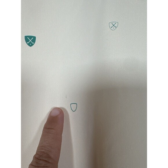 Nike Golf Polo Men L Pale Yellow Dri-Fit Icon Shield Print Shirt Light Stain - Picture 2 of 6